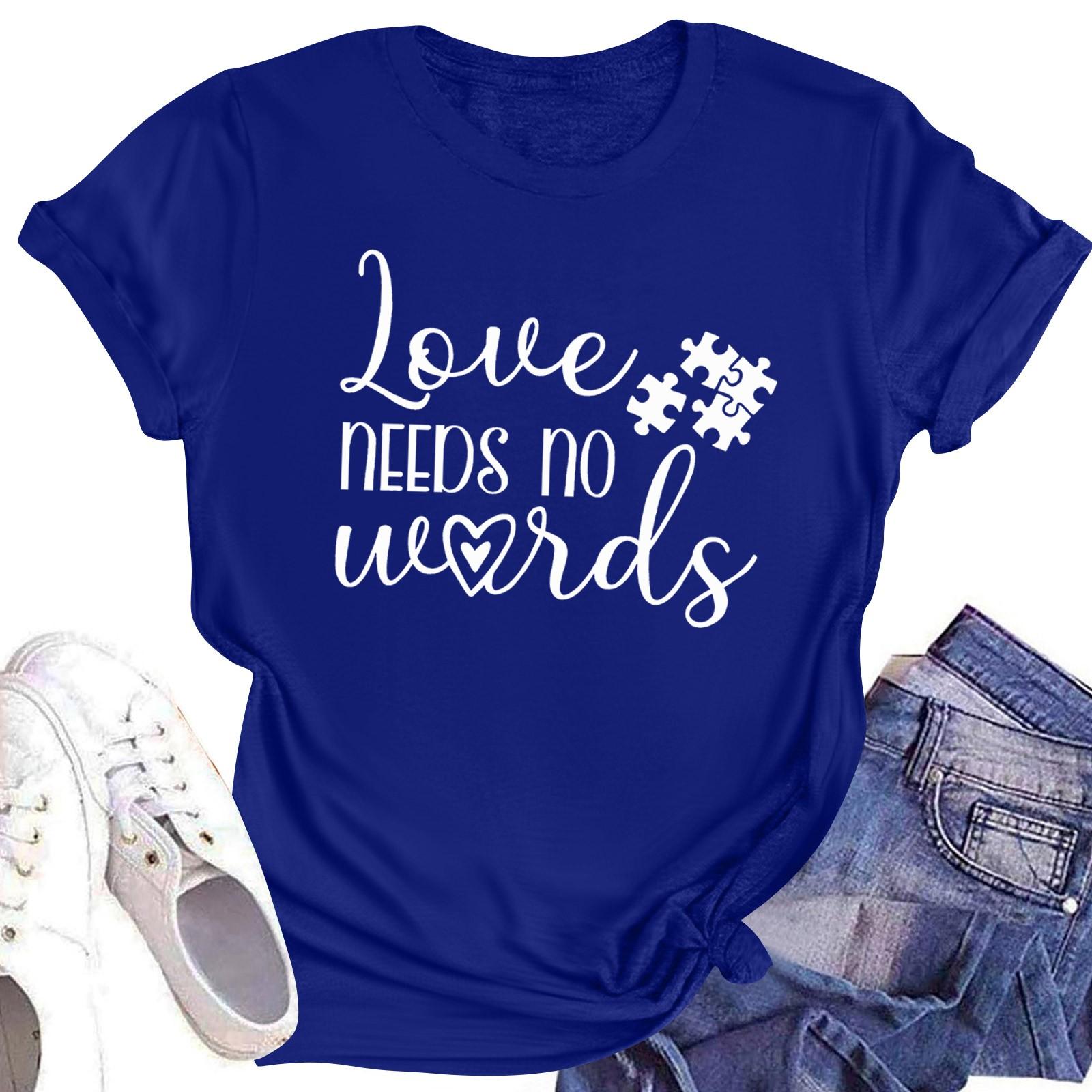 

Женская повседневная футболка с короткими рукавами и круглым вырезом с принтом и буквенным топом L