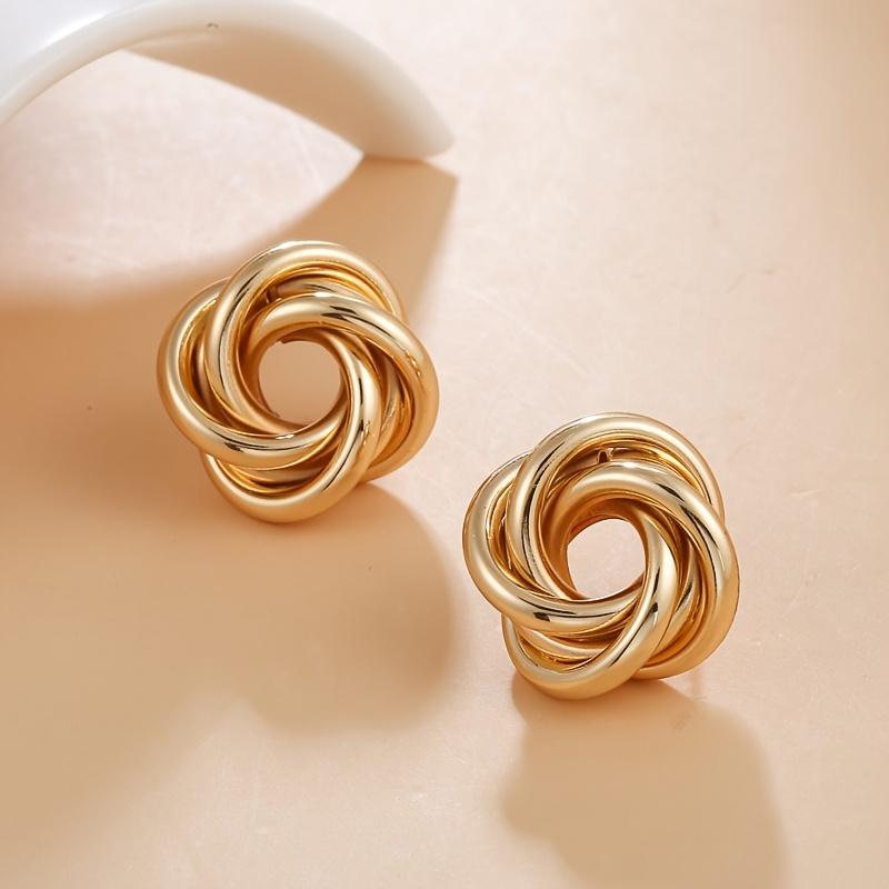 Simple Circle Flower Shape Earrings Plated Color Ear Jewelry For Women Girls
