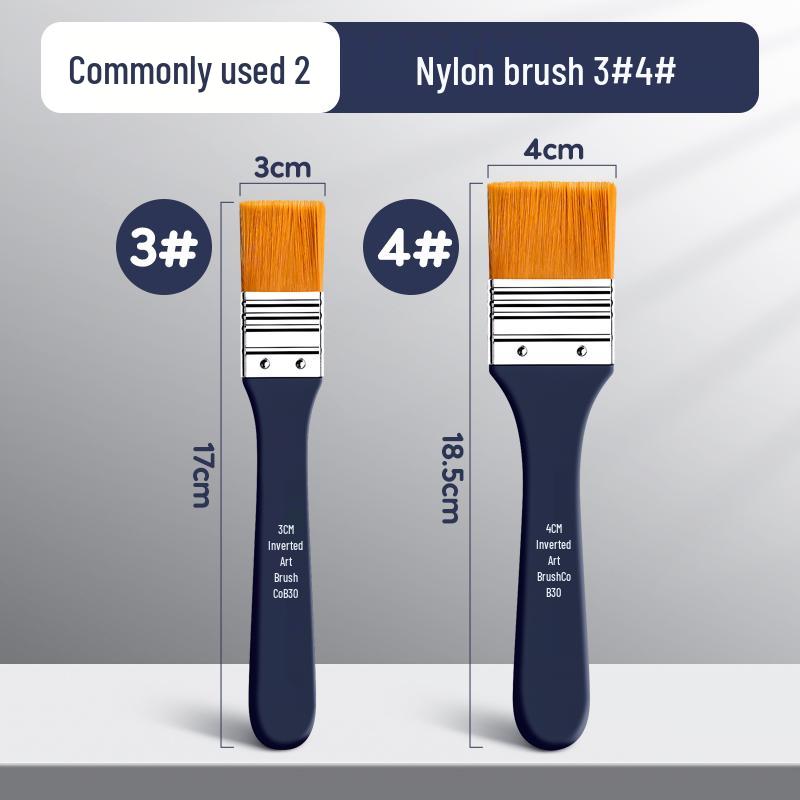 Flat Nylon Paintbrush for Oil, Acrylic, Gouache, Watercolor - Beginner Painting Tool