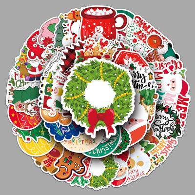 50 Christmas Cartoon Waterproof DIY Stickers for Walls, Thermos Cups, Journals, and Festival Decorations.