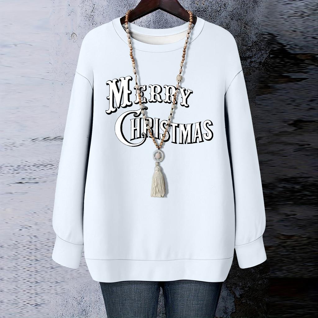 Ladies' Christmas Printed Round Neck Long Sleeved T-shirt Sweatshirt Top