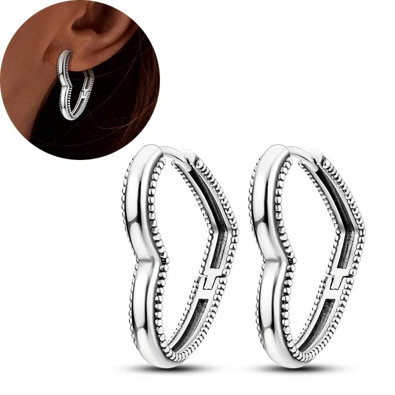 925 Sterling Silver Love Feather Moon Star Heart Earrings Fit Original Charms Hoop for Women Girls Stud Earring Jewelry Gifts