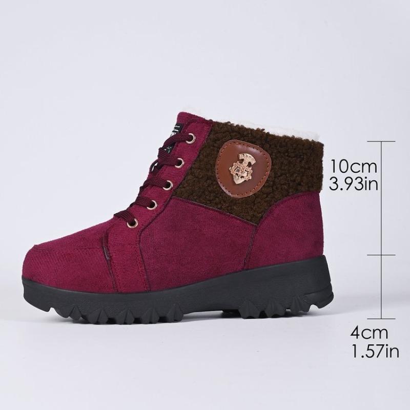 Women Warm Snow Boots Winter New Round Toe Suede Cott Shoes Women Lace-Up Platform Anti-Slip Ankle Boots Zapatos De Mujer