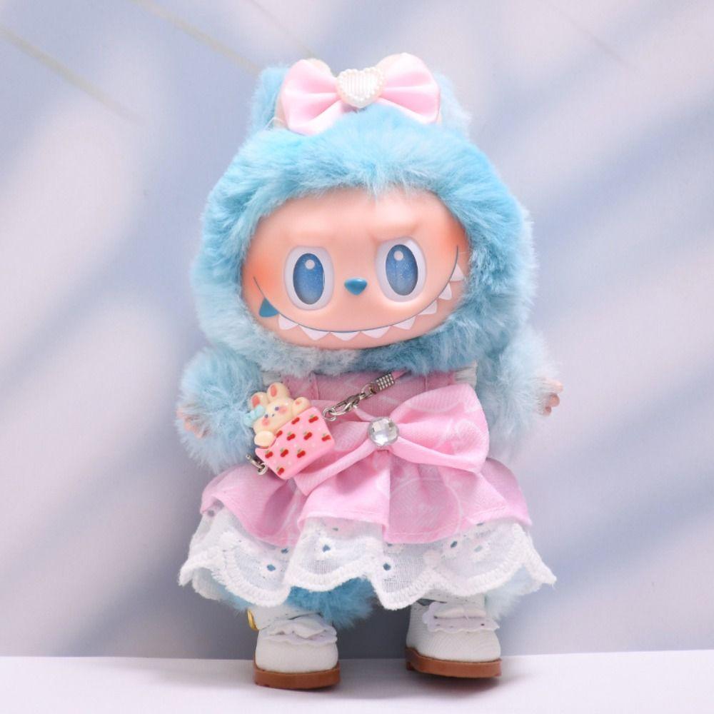 Hasentasche Labubu Puppenkleid Schleife 17cm Plüschpuppen Kleidung Baumwollpuppen Zubehör
