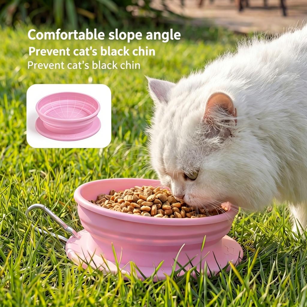 Collapsible Portable Pet Bowl for Outdoor Travel Use Foldable Dog Water Bowl with Carabiner for Food and Water Feeding
