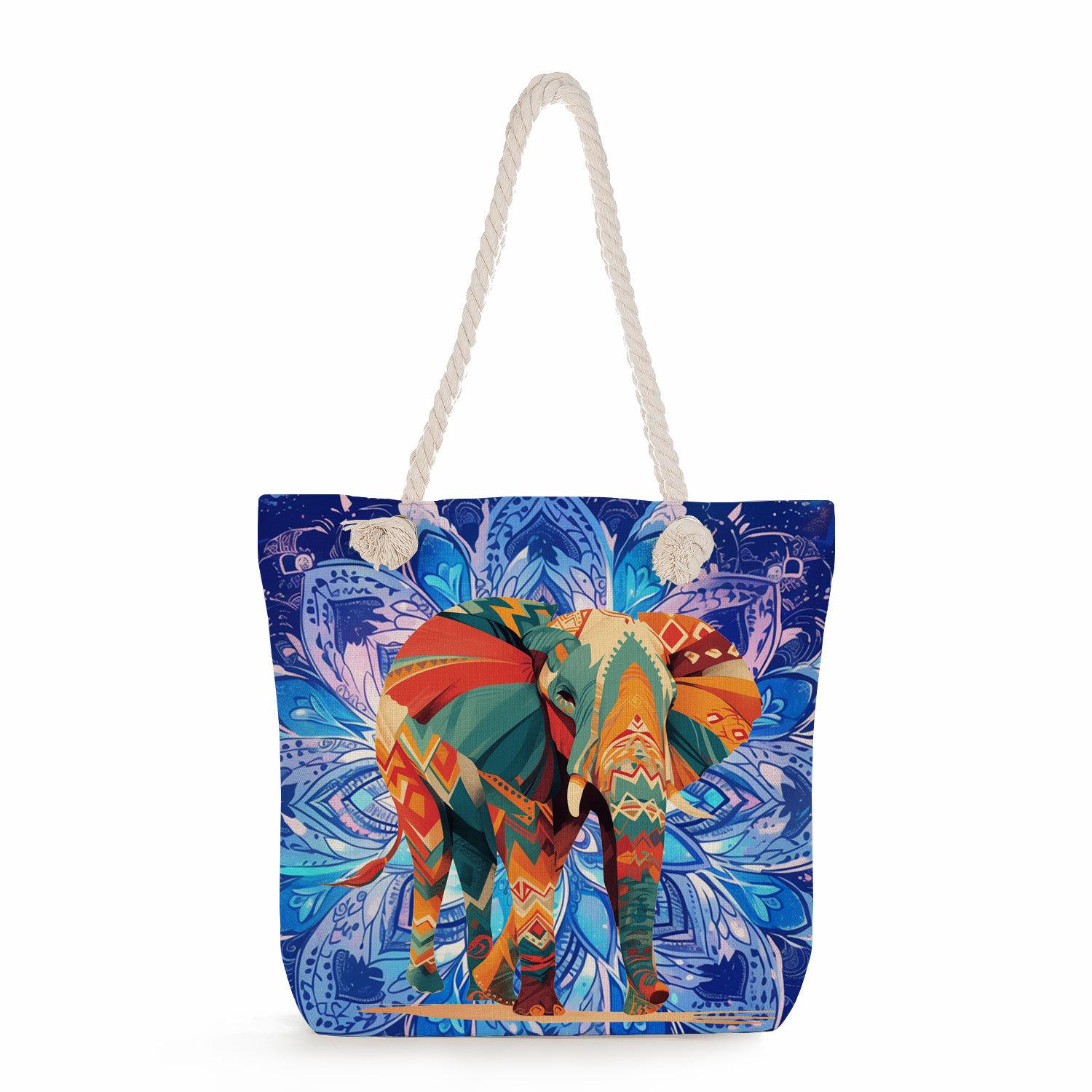 Elephant print thick rope single-shoulder beach bag 7324 KTB