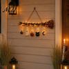 Rustic Harvest Party Supplies Halloween Witch Broom Wall Decor with LED Light, Thanksgiving Fall Front Door Sign Pumpkin Ghost Cat, Glowing