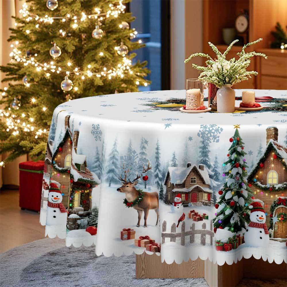 Weihnachtliche Tischdecke, Iglu Rentier Druck Leave-In Kaffeetisch Tischstoff-Set, Runder Tisch Rechteckig erhältlich