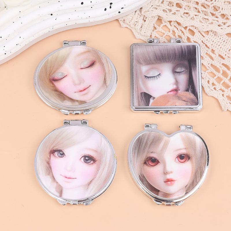 3D Image Cute Doll Mini Pocket Mirror Small Portable Mirror Double-Sided Plastic Makeup Mirror Flip Makeup Mirror