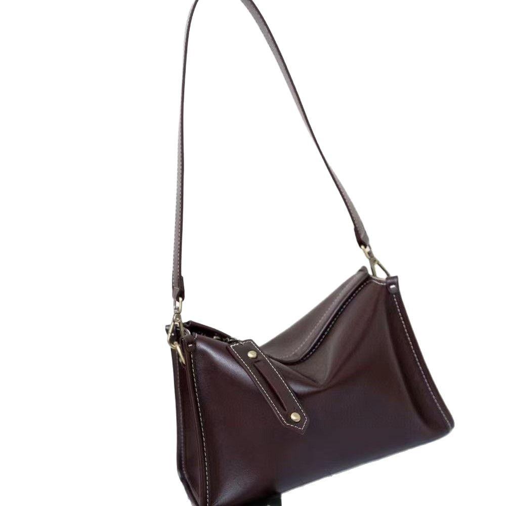 Cowhide Versatile Women's Bag One Shoulder Crossbody Bag Simple Women's Bag Zipper Square Bag Genuine Leather Handbag