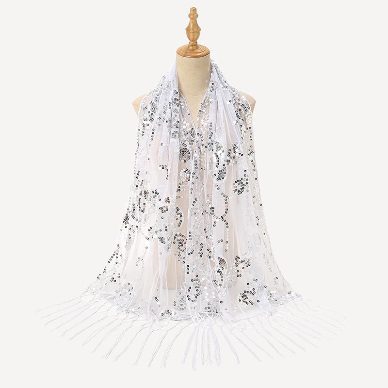 Sequin Camellia Tassels Scarf Women Luxury Shawls Woman Muslim Hijab Plain Long Cape Echarpe Femme Party Cape Tippet