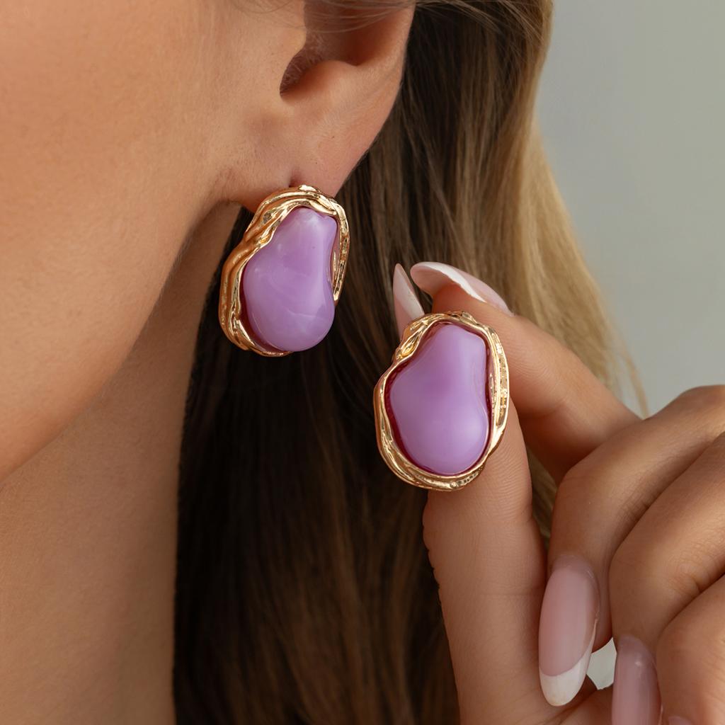 Salircon 8 Colors Classic Irregular Inlaid Resin Stud Earrings Women Vintage Geometry Acrylic Piercing Earrings Fashion Jewelry