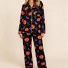 Womens Long Sleeve Pajama Set With Lapel Collar Cartoon Print Loose Fit Winter Home Wear