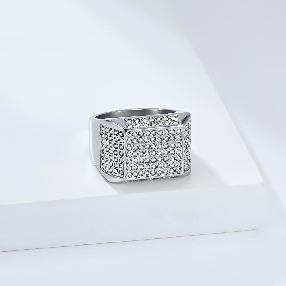 Hiphop Stainless Steel Shinny Zircon Ring for Men Gold Plated Jewelry