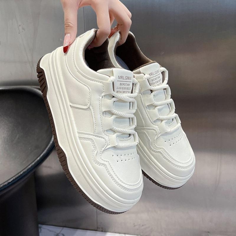 College Style Low-top Platform White Shoes Spring New Lace-up Board Shoes Students Daily Running Bread Shoes Women