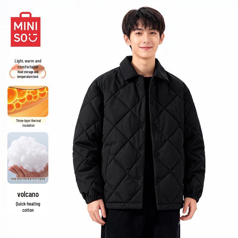 MINISO Men's Plush-Lined Winter Lapel Jacket