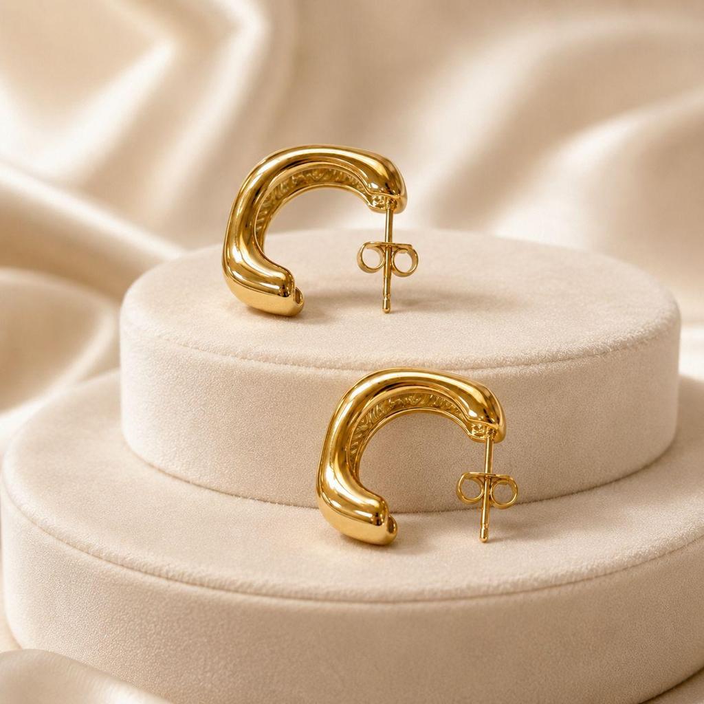 Creative Gold Half-Square Stainless Steel Stud Earrings