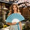 Summer Folding Fan with Glitter Powder Portable Plastic Ribs Hand Fan Men Women Dance Performance Props Party Favors