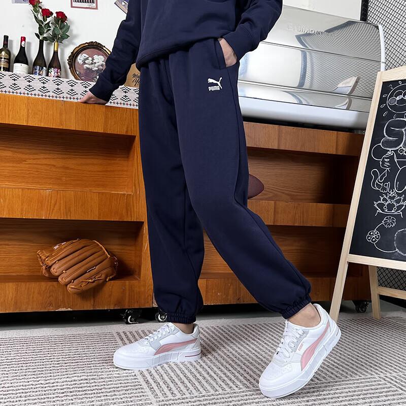 Puma Solid Color Outdoor Fleece Lined Warm Tapered Knit Sports Pants Women Bottoms Dark-Blue 625304-16