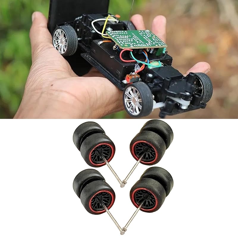 T Tooyful 8 pieces 1/64 scale wheel simulation model car wheels tires With miniature roll shaft collectible toys kids car models, red