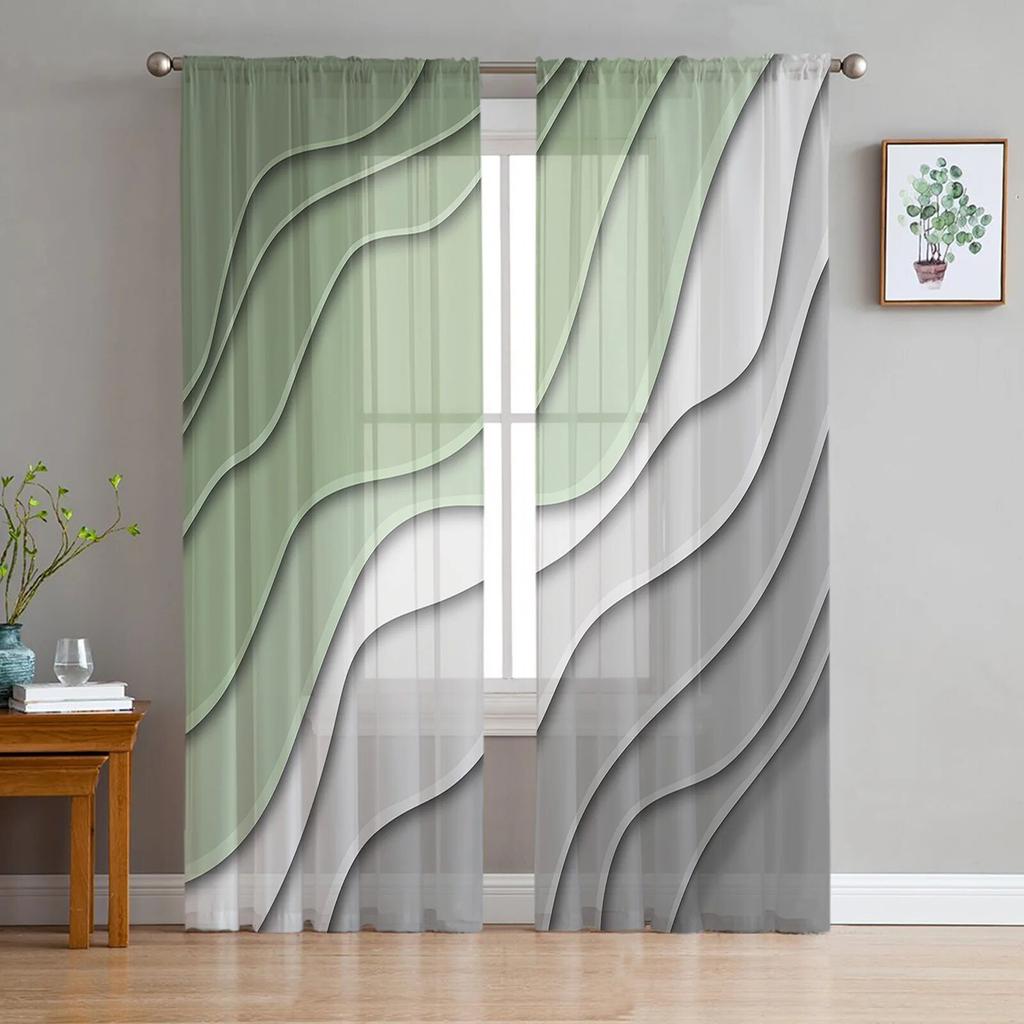 Sage Green Gray Gradient Sheer Window Curtain Tulle Curtains for Livingroom Bedroom Hotel Home Decor Voile Drapes