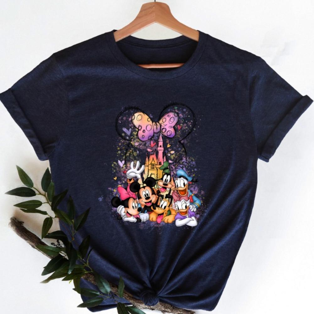 Minnie Maus Schloss Shirt Magic Kingdom Familien Kurzarm T-Shirt Amerikanischer Vintage Damenmode Sommer Freizeitshirt