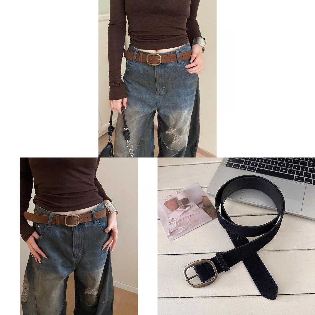 Vintage Retro Pu Leather Wide Belt For Women With Zinc Alloy Buckle For Denim Waist Accessory