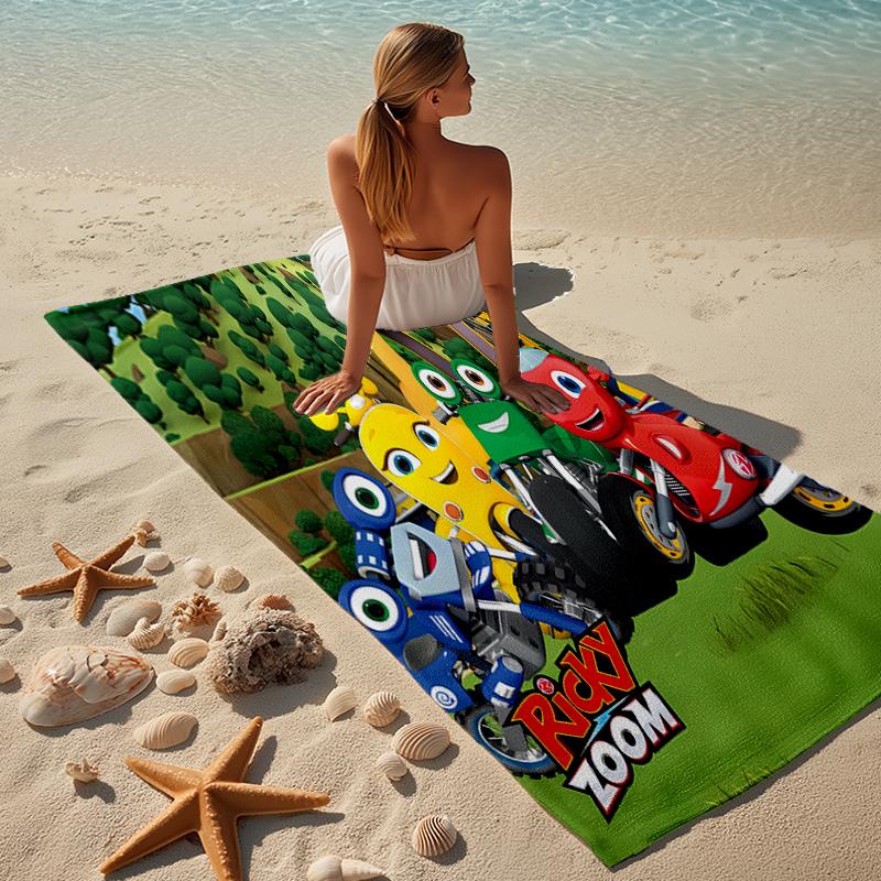 proof beach towel with a Ricky Zoom pattern - soft,absorbent,quick-drying,machine washable - perfect for swimming,camping,bathing