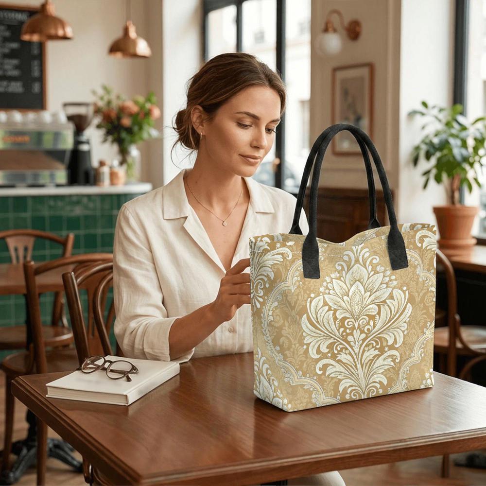 Vintage Floral Tote Bag Large Capacity Daily Carry Shoulder Bag for Women