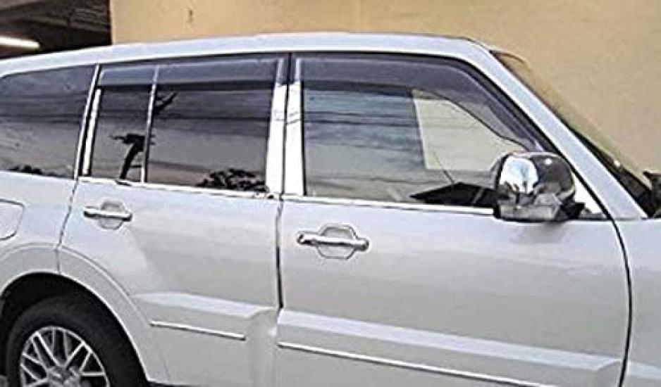 BRIGHTZ Pajero V97W Stainless Steel Plated Pillar Panels with Set V93W, V98W, 5-Door Ultra-Mirror Visor, 12-Piece [PIL-SIL-277]