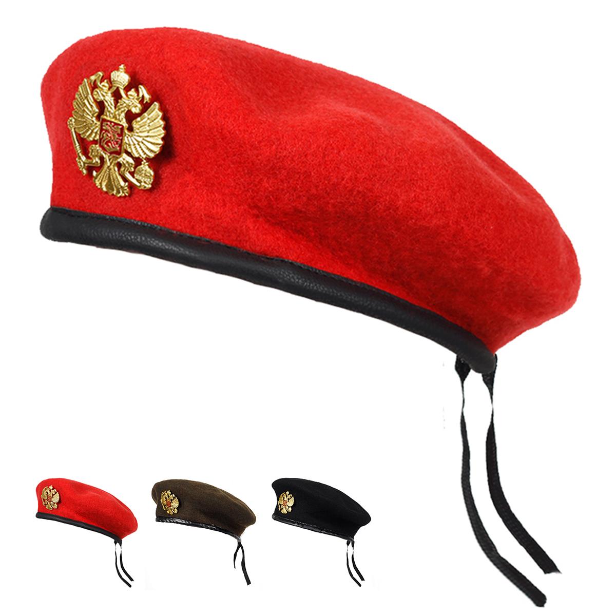 

Unisex Double Headed Eagle Brooch Beret Men Women Painters Hats Autumn Winter Warm Berets Flat Caps чорний