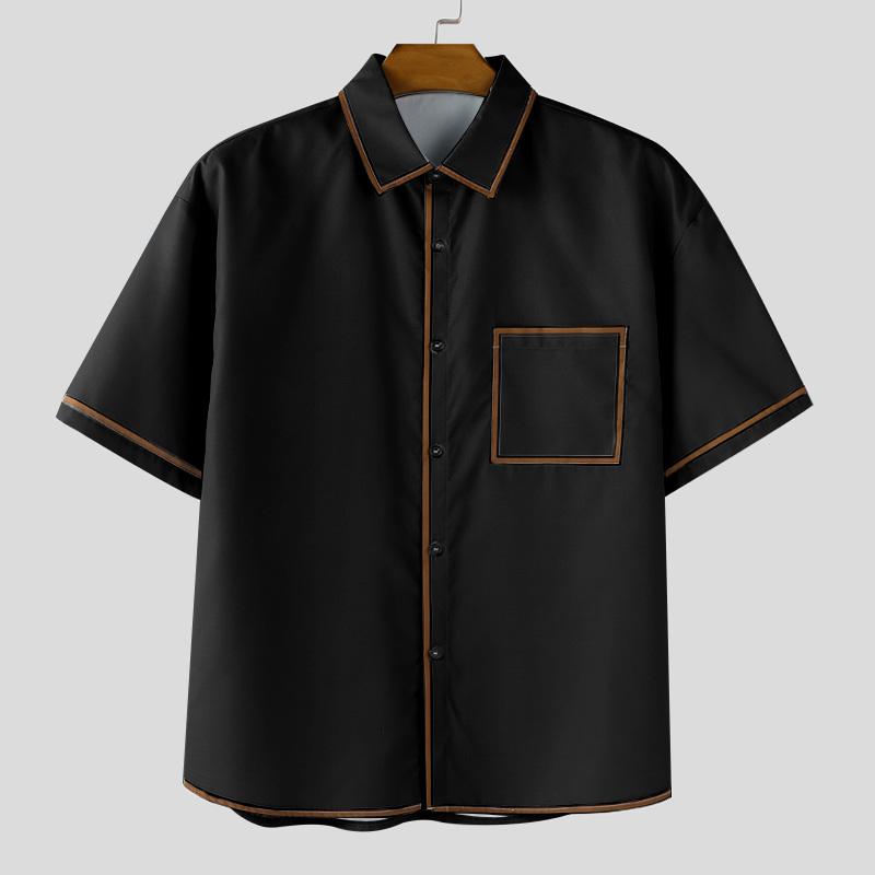 

INCERUN Men Lapel Short Sleeve Oversized Casual Stitching Print Shirts Tops M