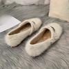 Scarpe pelose autunno e inverno nuove punta rotonda scollo basso perla cinturino unico suola morbida antiscivolo scarpe Mary Jane
