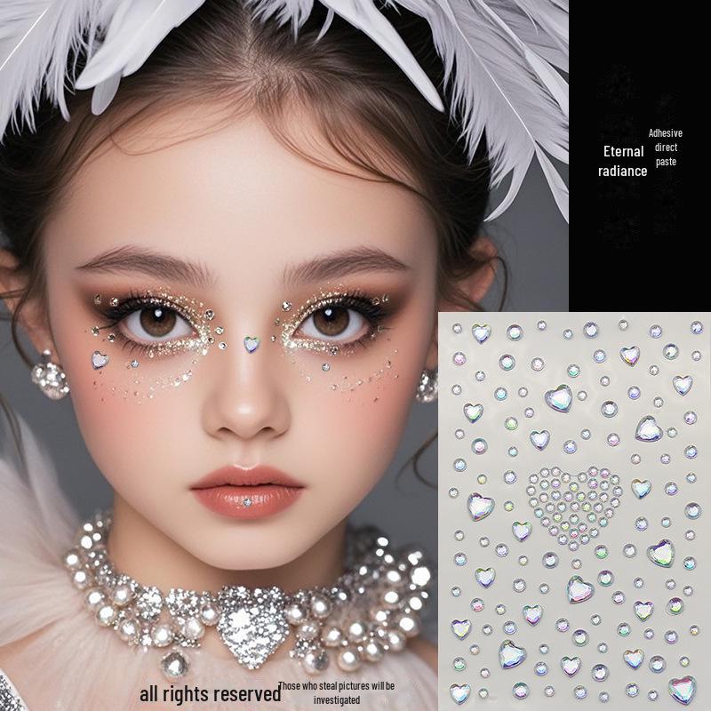 Blue Star Diamond Face Stickers: Adhesive Rhinestone Designs for Tear Eye Makeup, Perfect for Music Festivals.