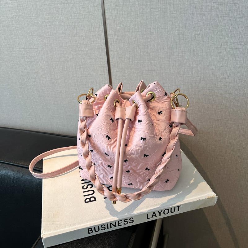 

Small fresh sweet large capacity armpit bag women s new summer bow print shoulder commuter bucket bag