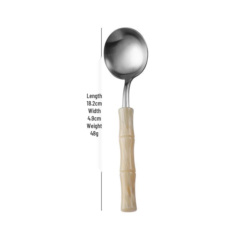 Bamboo Handle Stainless Steel Cutlery Set: Steak Knife, Fork & Dessert Spoon in Gift Box.