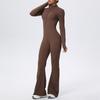 Zipper nude long-sleeved yoga flared pants onesie women's running fitness clothes sports trend onesie tights