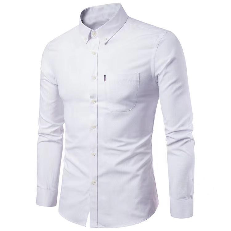 

2024 Oxford Men s Non-iron Slim Fit Korean Style Long Sleeve Shirt - Solid Color, Casual Wear for Middle-aged and Young Men