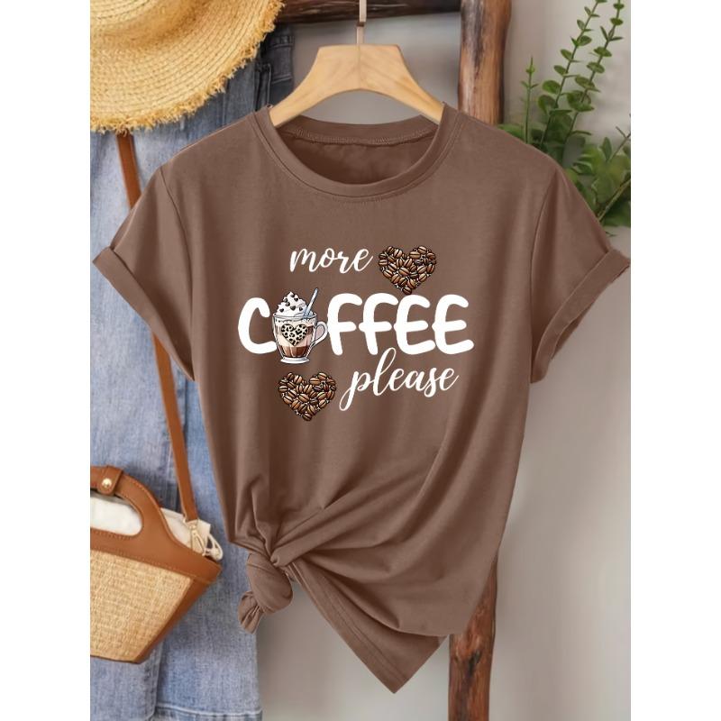 Printed Round Neck Women s T-shirt, Fashionable, Commuting, Vacation, Everyday, Versatile, Casual, Elegant, Retro Style S