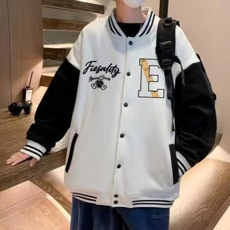 Men's Color-Block Print Baseball Jacket for Students