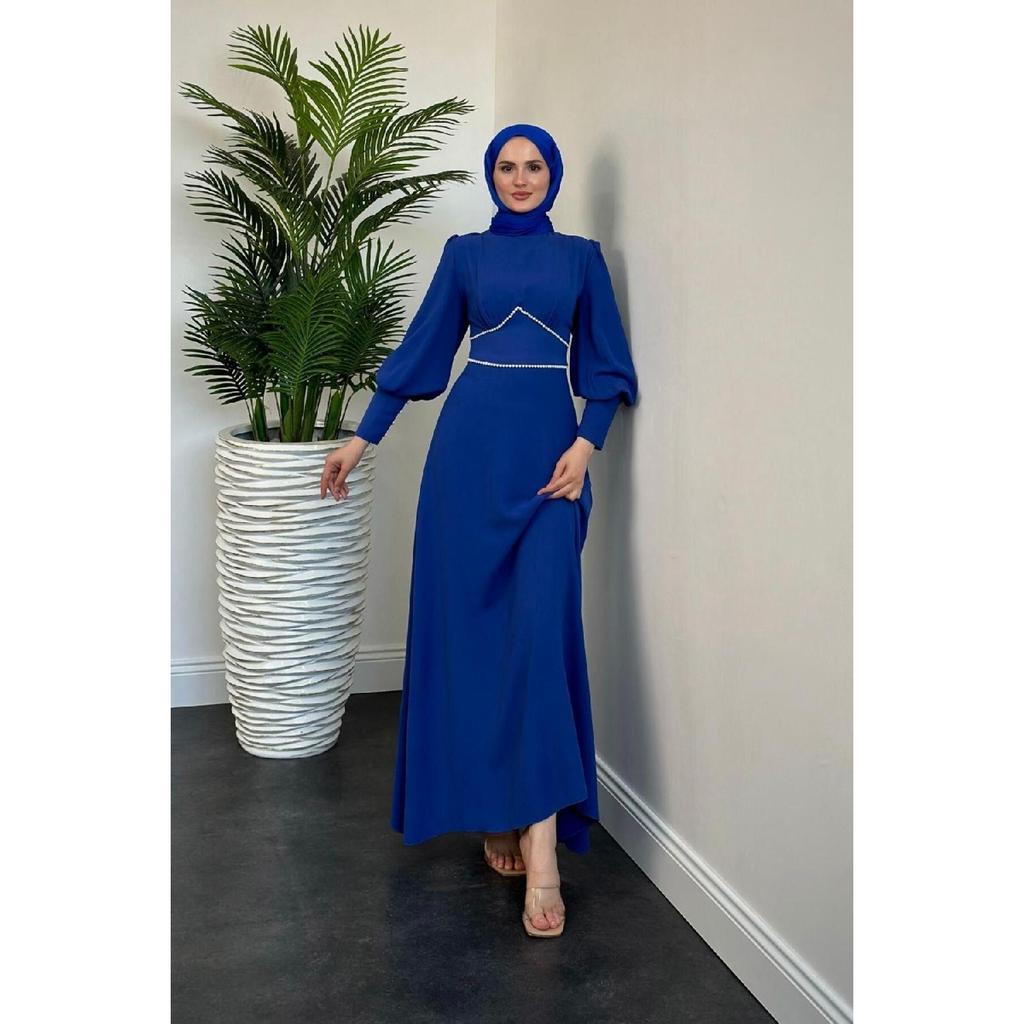 Lucas Pearl Detail Crepe Dress Black