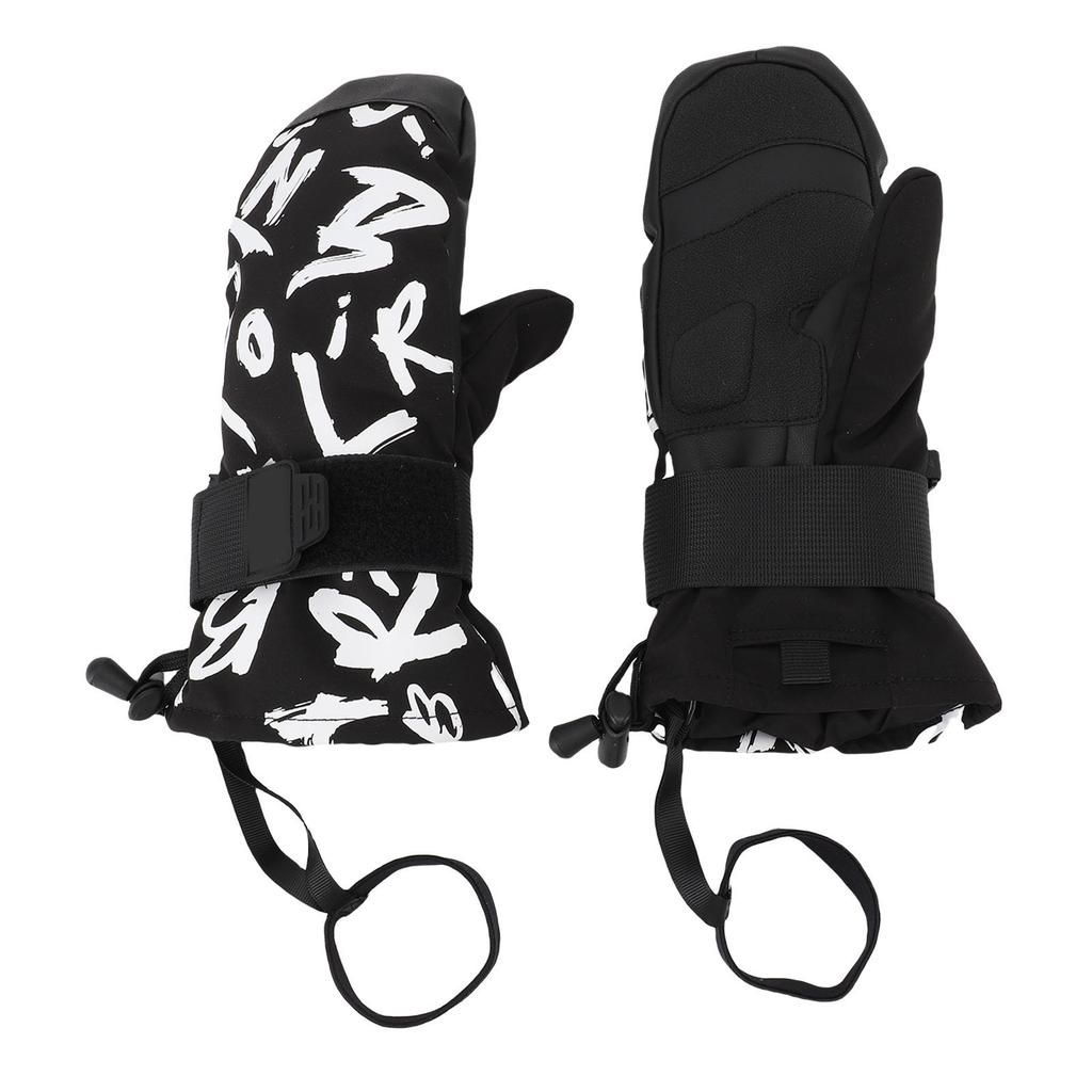 1 para młodzieżowych rękawic narciarskich Graffiti Czarny Wodoszczelne Izolowane Rękawice Snowboardowe z Ochraniaczami Nadgarstków