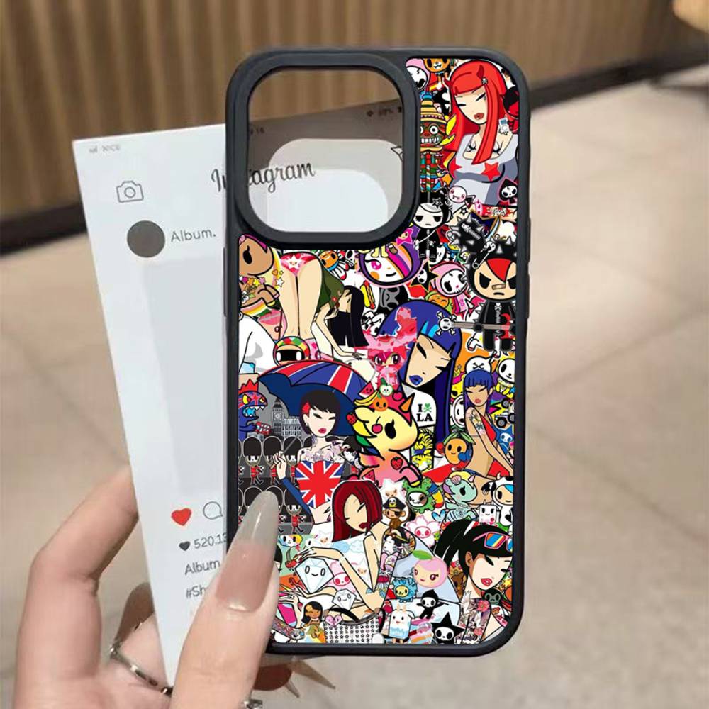 Japan T-Tokidokis Black Silicone Hard Plastic Phone Case For Iphone 17 Air 16 15 14 13 12 11 Pro Max PC+TPU Case