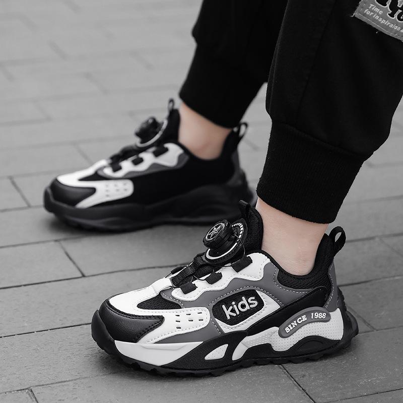 Girls' sports shoes Spring and Autumn double mesh breathable wear-resistant non-slip rotating buckle children's casual shoes medium and older childre