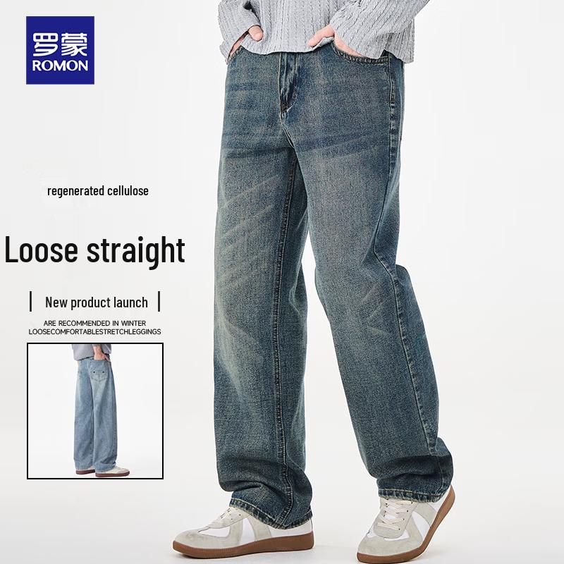 Luomeng Men's Retro Loose Straight Leg Jeans