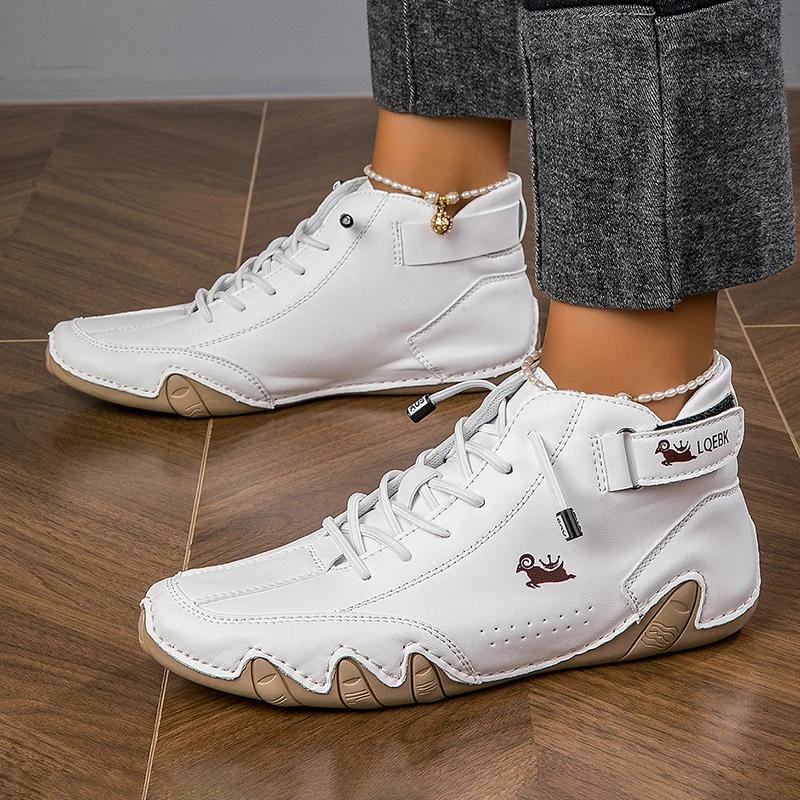 Women Nude Boots Leather Fashiable Lace Up Design Comfortable Soft Soled Shoes Daily Activities Walking Travel High Top Shoes