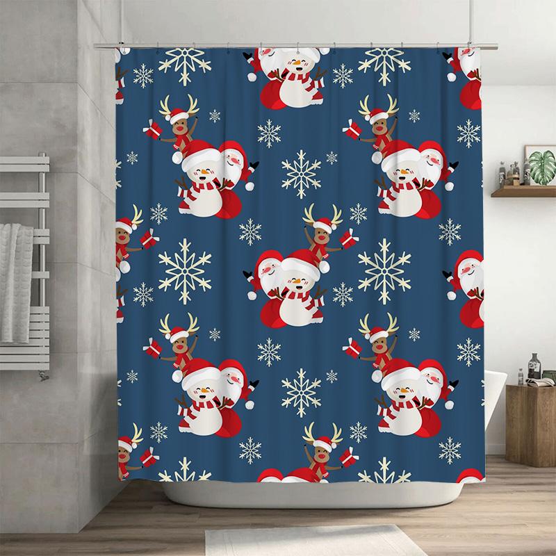

Tu Festive Snowman Holiday Shower Curtain Christmas Winter Decor Bathroom Set Waterproof Xmas Pattern Home Textile W60H190(CM)-1 Pcs