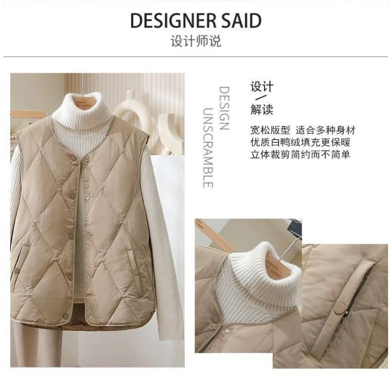Women Loose Sleeveless Vest Round Neck Thin Quilted Cardigan