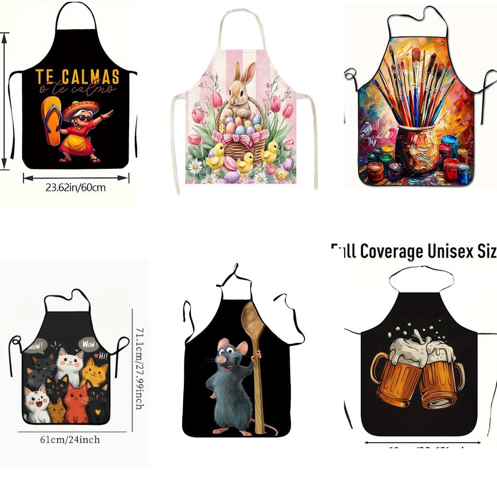 Cartoon Cat Pattern Waterresistant Cooking Apron For Men Women And Kids In Casual Style