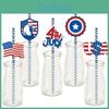 Independence Day American Paper Straws With Stars Flags For Decorations Party